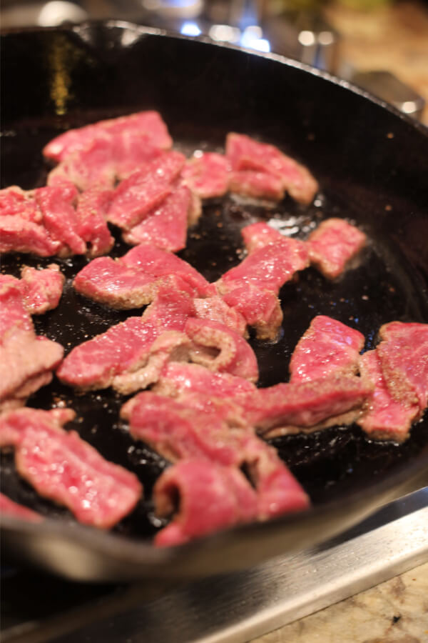 Easy Breakfast Skillet with Steak Cooking