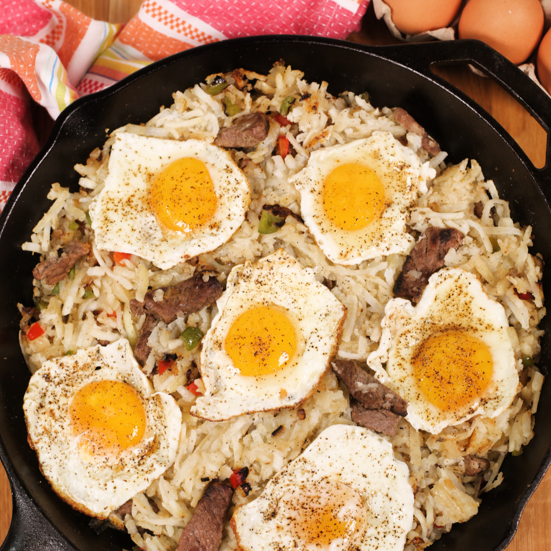 Healthy Breakfast Skillet with Steak and Eggs