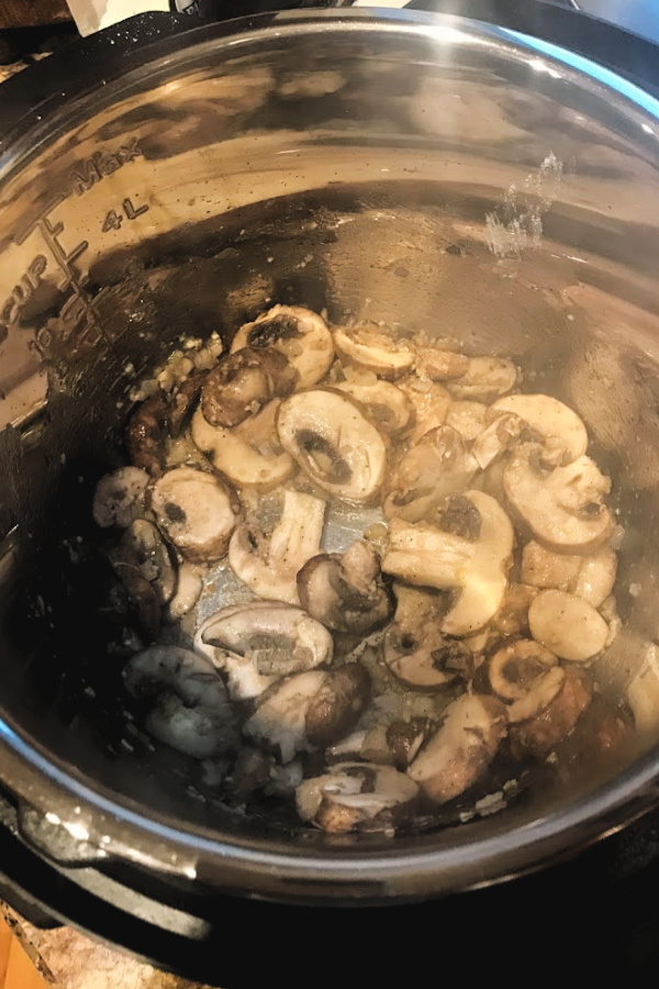 mushrooms cooking in an Instant Pot