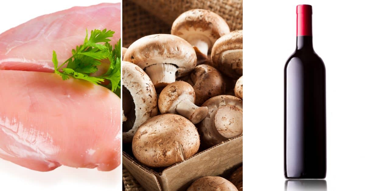 Chicken breast, mushrooms and wine.