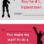 Fortnite figures dancing next to valentine saying