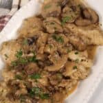 A top view of the finished pressure cooker chicken marsala.