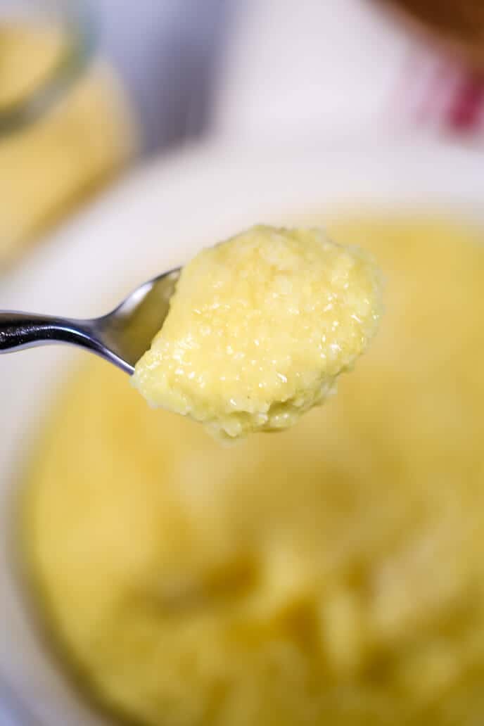 Creamy polenta on a spoon