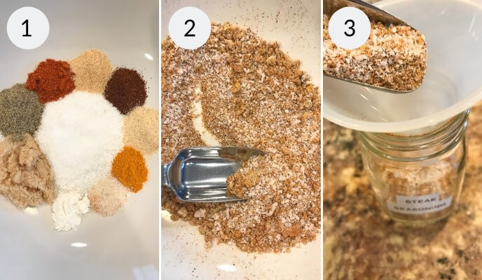 step by step instructions for making the best steak rub seasoning.