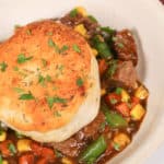 Skillet Beef Pot Pie in a white bowl