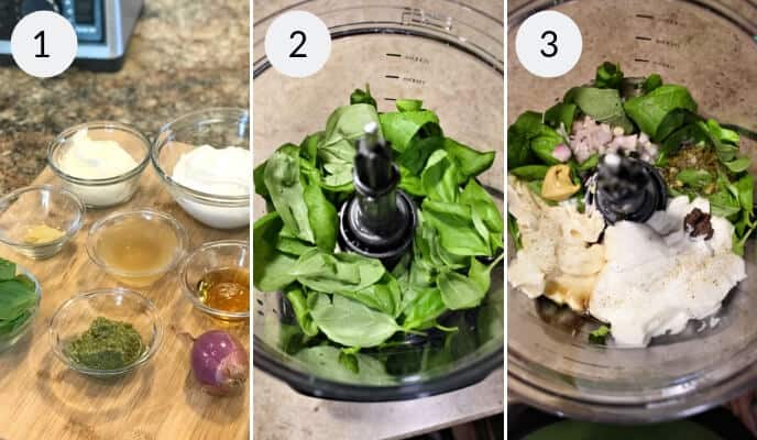step by step instructions for making green goddess salad dressing