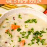 bowl of Slow Cooker Chicken and wild rice soup