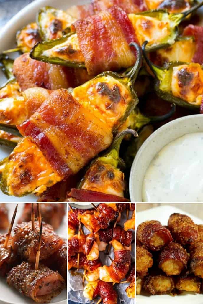 Collection of bacon appetizer and sweet recipes