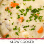 Creamy chicken wild rice soup in a bowl.