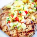Grilled Chicken with Pineapple Salsa on white plate