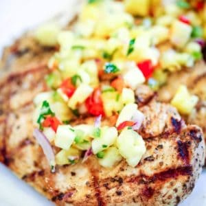 chicken with pineapple salsa close up