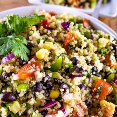 Closeup bowl of southwest quinoa salad