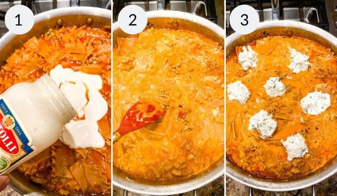 Step by step instructions for making skillet lasagna