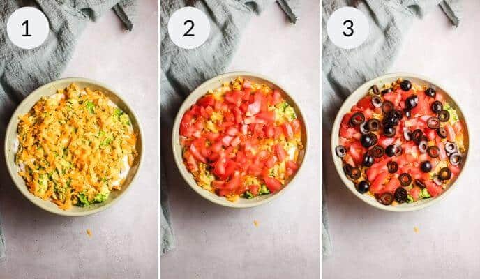 Step by step instructions for making 7 Layer mexican dip recipe