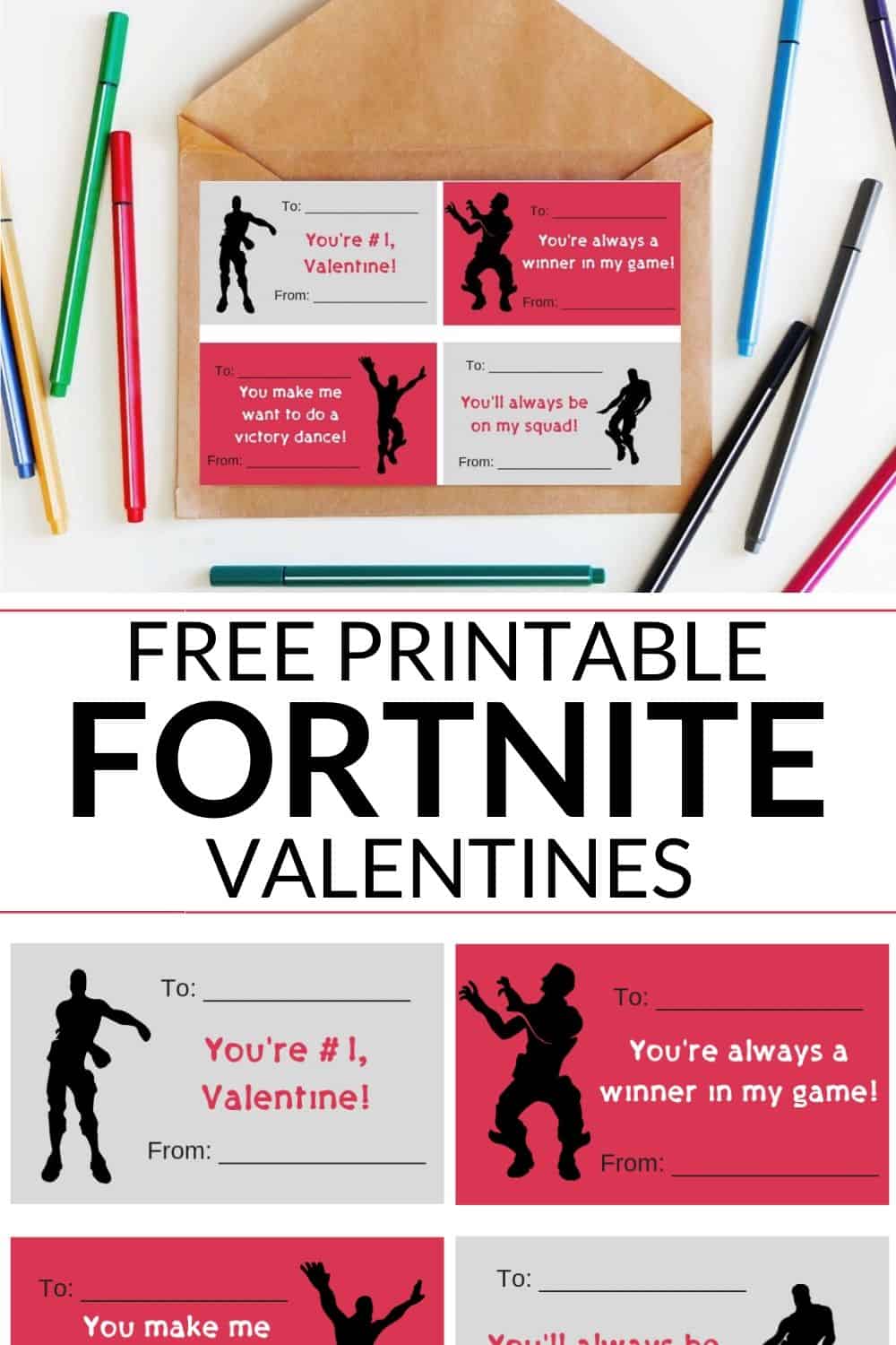 set of 4 printable fortnite valentines cards