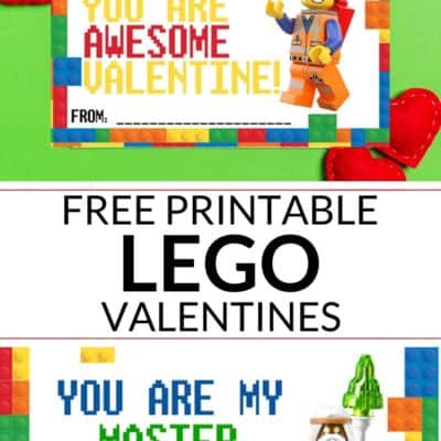 Printable Lego Valentines on green background