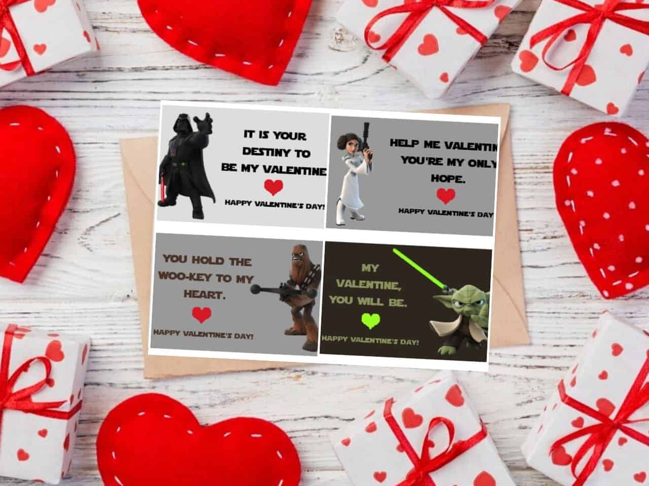 set of 4 printable star wars valentines