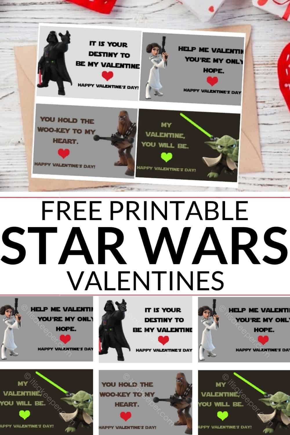 set of 4 printable star wars valentines