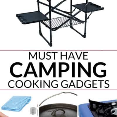 collection of must have camping cooking gear