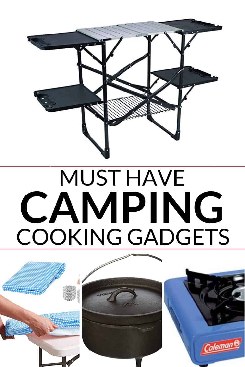 collection of must have camping cooking gear