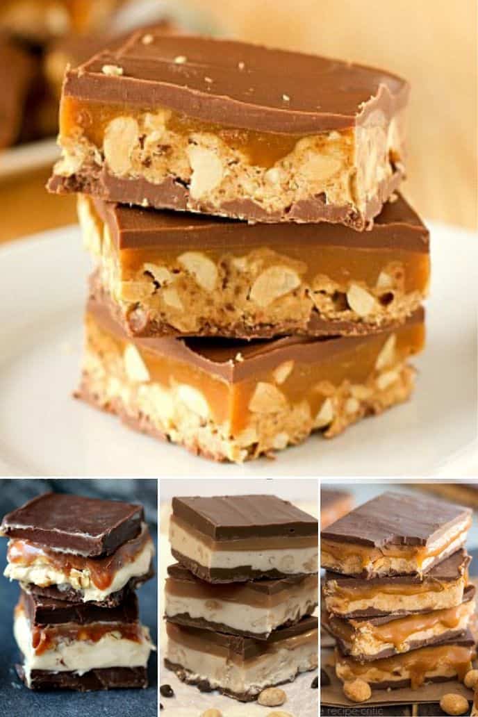 a variety of different recipes using snickers bar 