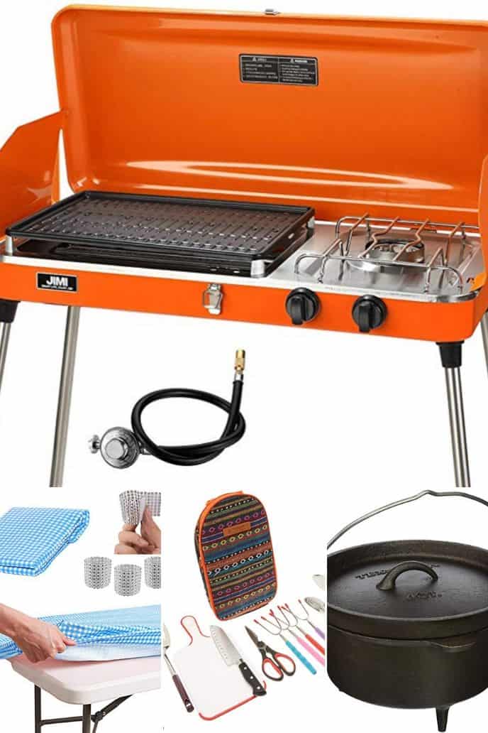 collection of camping cooking equipment
