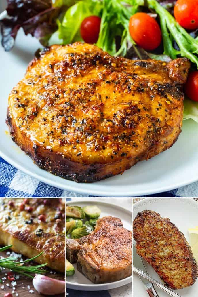 a group of different air fryer pork chops with no breading