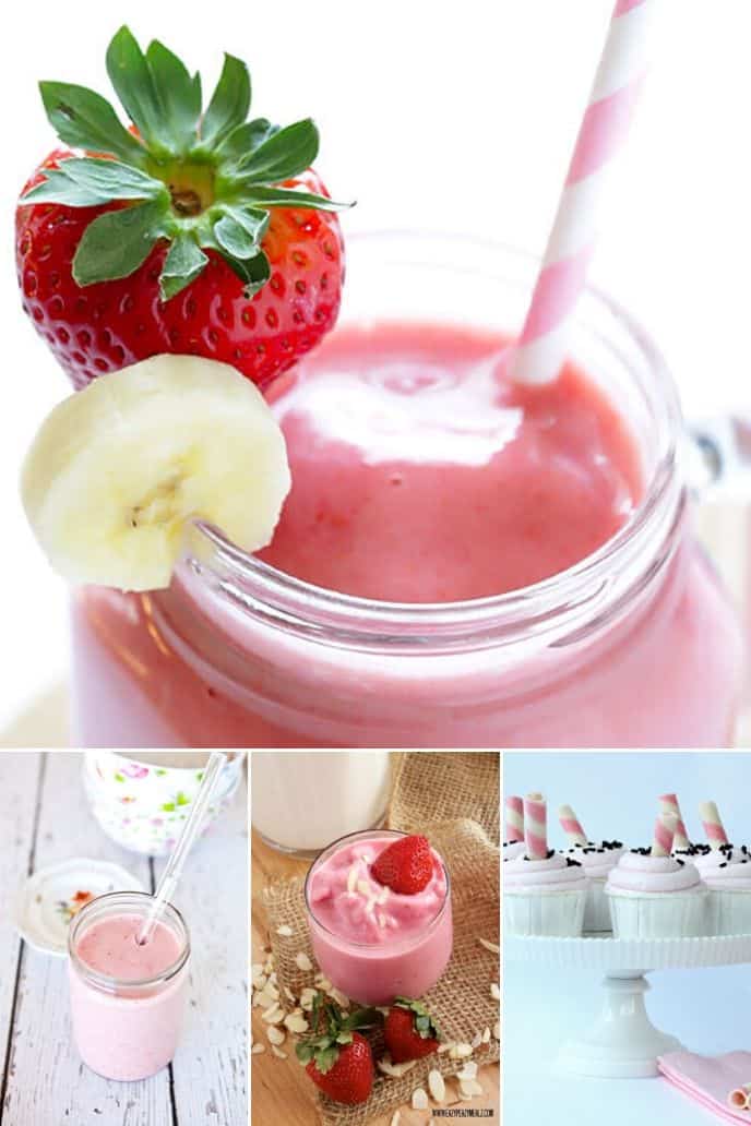 A collection of recipes showing how to make a strawberry milkshake