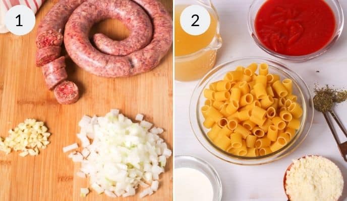 Ingredients for preparing Italian Sausage Pasta