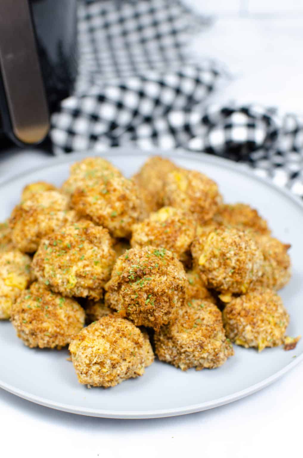 Air Fryer Mac & Cheese Bites on a white plate