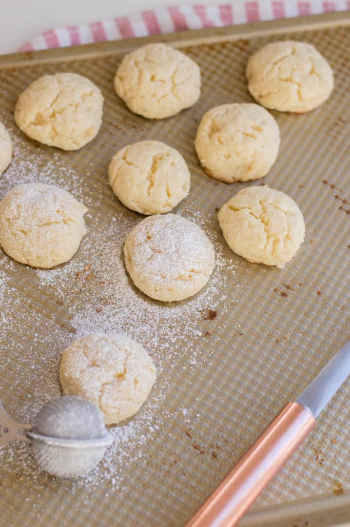 Cream cheese cookies on a baking sheet