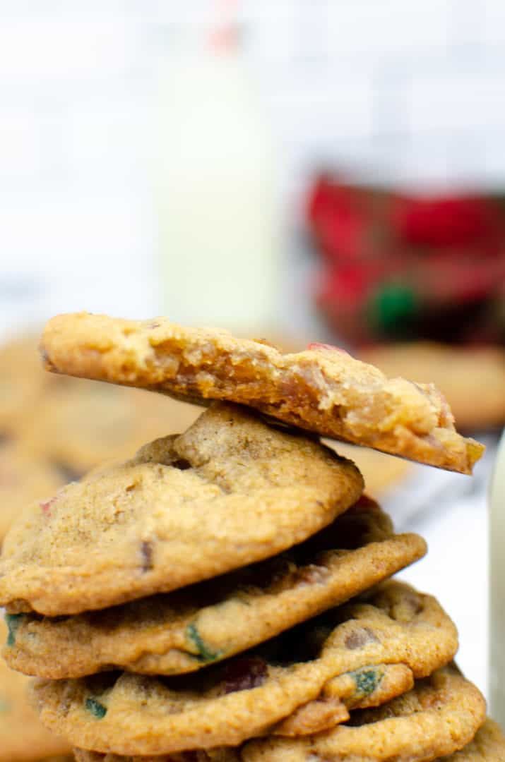 Close up of a stack of fruitcake cookies