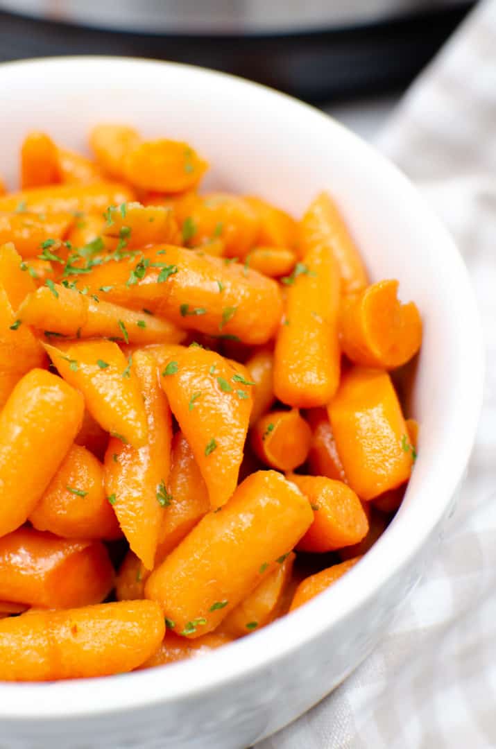 Instant Pot Carrots with Brown Sugar Glaze in a white bowl