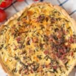 Whole Ham and spinach Quiche close up