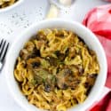 Instnat Pot Beef Stroganoff in white bowl