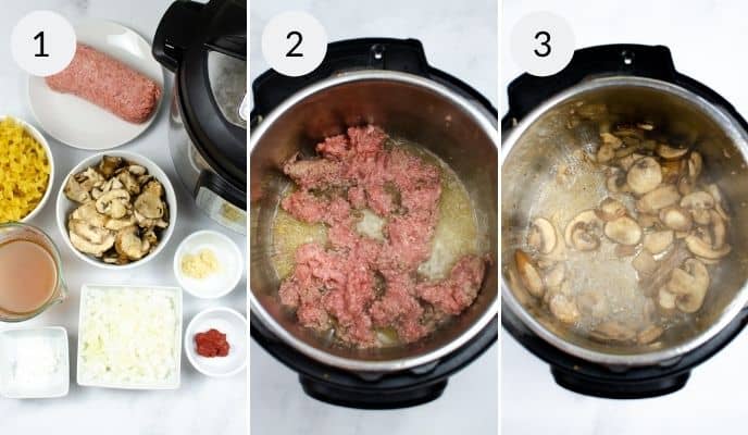 Instant Pot Beef stroganoff 1st 3 steps