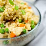Side close up of instant pot chicken fried rice