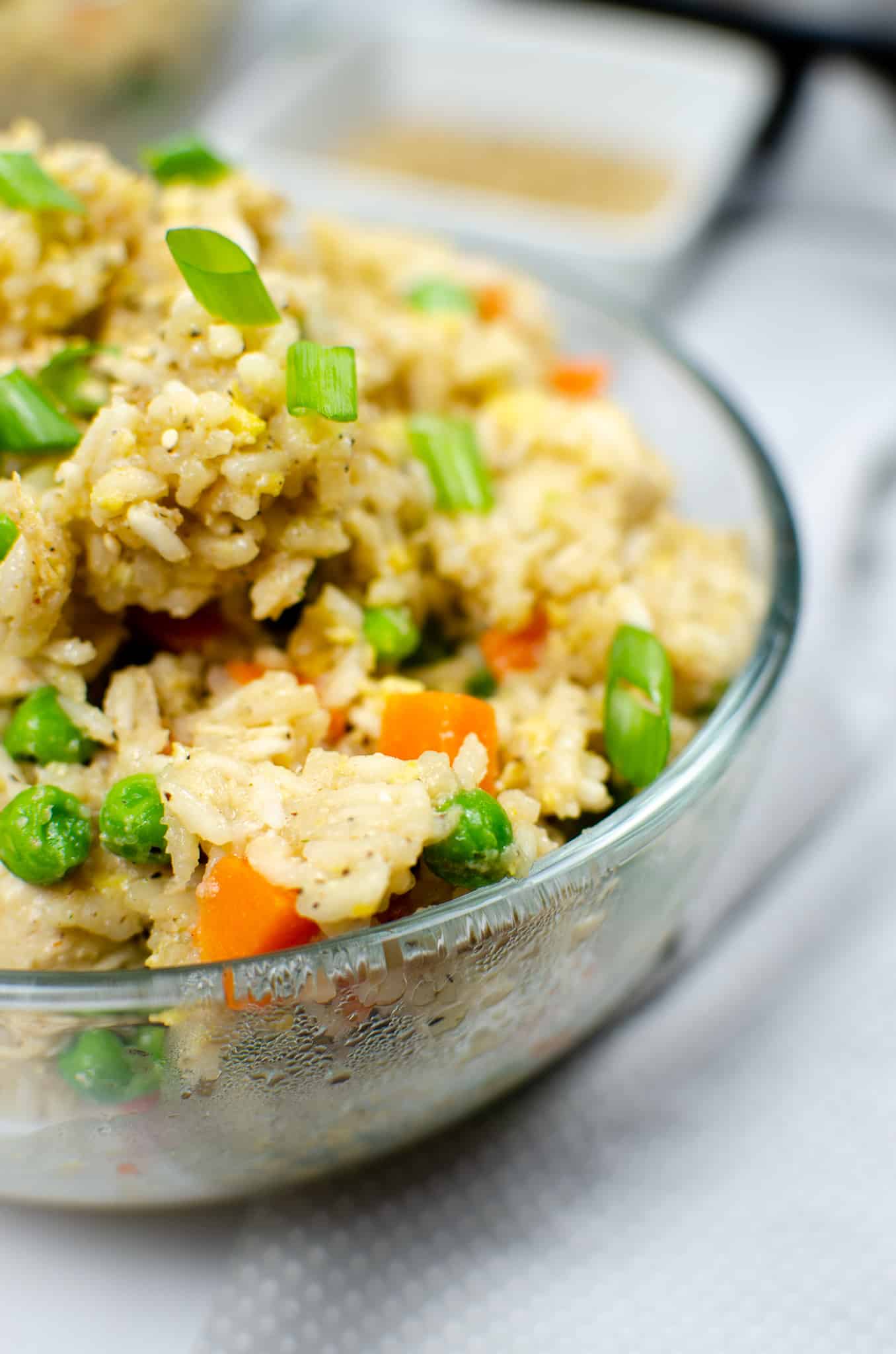 Side close up of instant pot chicken fried rice