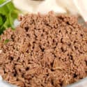 Close up of cooked Ground Beef in a bowl