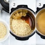 Instant Pot Maple and Brown Sugar Oatmeal being prepared with three pictures