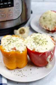 Red and Green Instant Pot Stuffed Pepper on Plate
