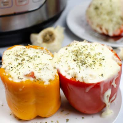 Red and Green Instant Pot Stuffed Pepper on Plate
