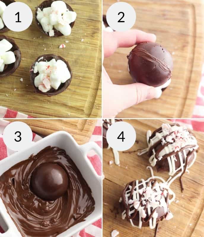 Step by step instructions for making peppermint hot chocolate bombs