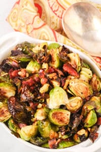 Crispy Brussel sprouts in a white bowl