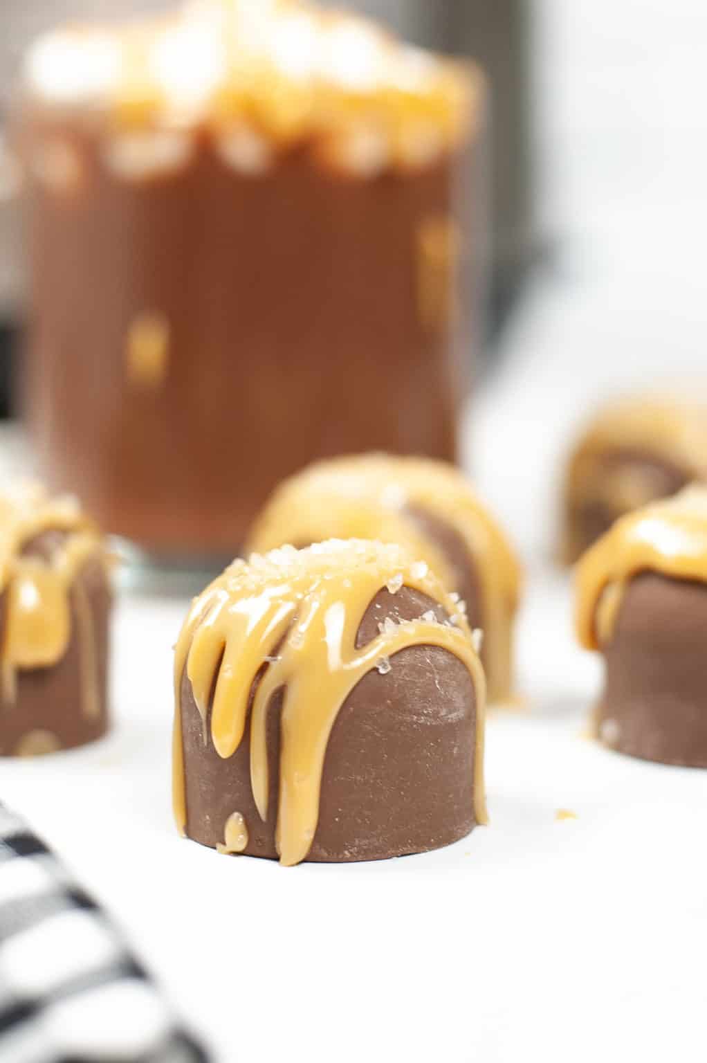 salted carmel hot chocolate bomb close up
