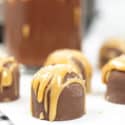salted carmel hot chocolate bomb close up