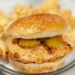 Super close up of chick fila dupe sandwich from the air fryer