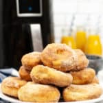 A plate of air fryer cinnamon donuts