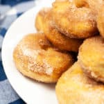 A close up look at air fryer cinnamon donuts