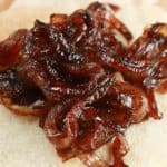 Finished caramelized onions on a paper towel.